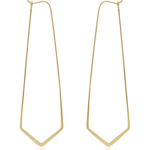 Geometric Chevron Hoop Threader Earrings for Women - Hypoallergenic Lightweight - Picture 1 of 7